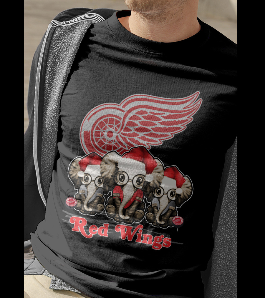Red Wings Santa Elephants Christmas Detroit T-Shirt