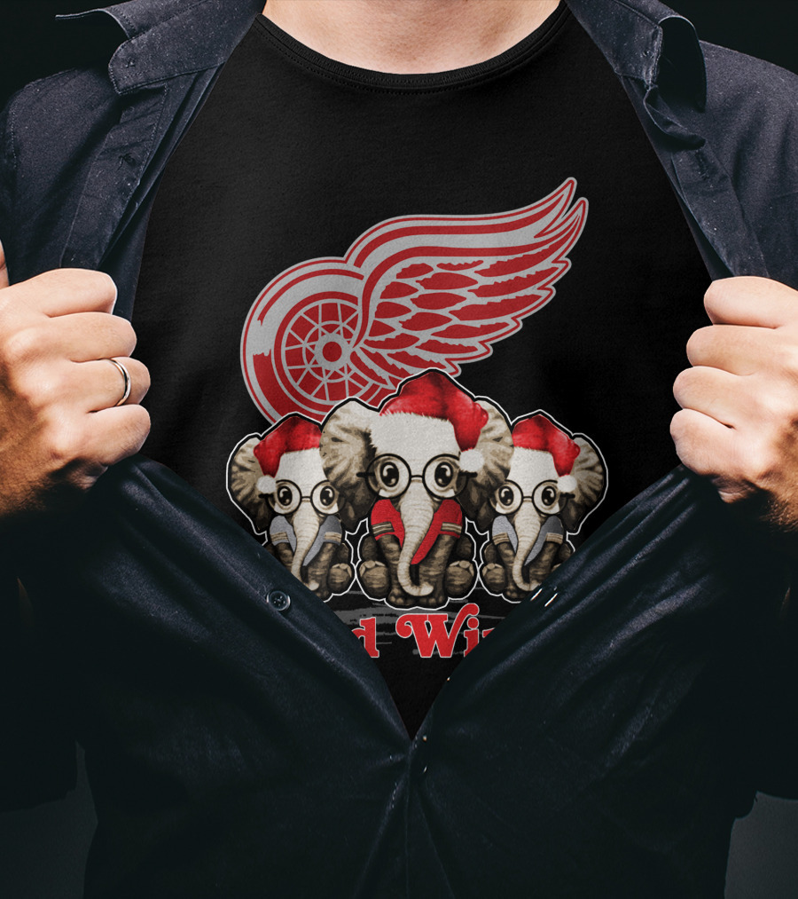 Red Wings Santa Elephants Christmas Detroit T-Shirt