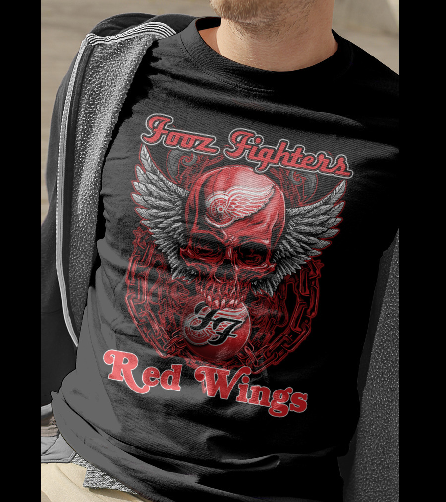 Fooz Fighters Detroit Red Wings Skull Wings T-Shirt