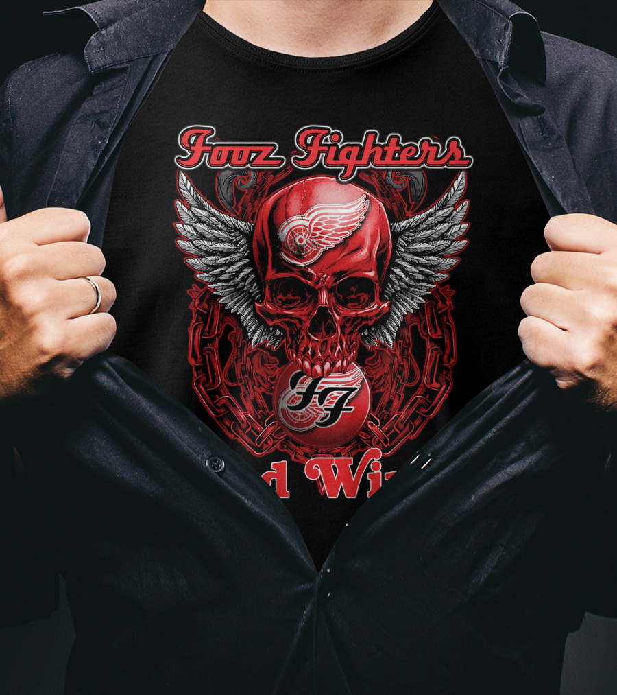 Fooz Fighters Detroit Red Wings Skull Wings T-Shirt
