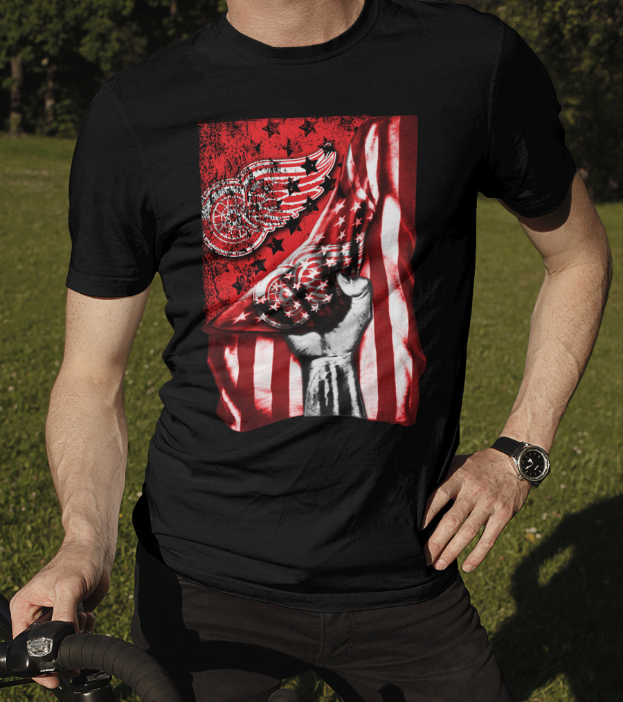Detroit Red Wings American Flag Fist Star Graphics T-Shirt