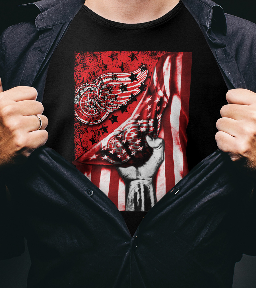 Detroit Red Wings American Flag Fist Star Graphics T-Shirt