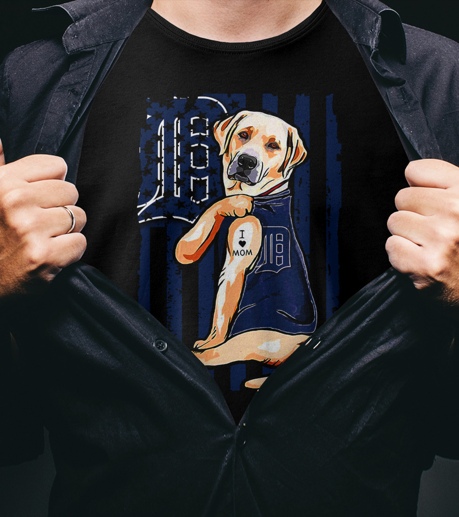 Labrador Retriever Detroit Tigers I Mom Tattoo Baseball Fan T-Shirt
