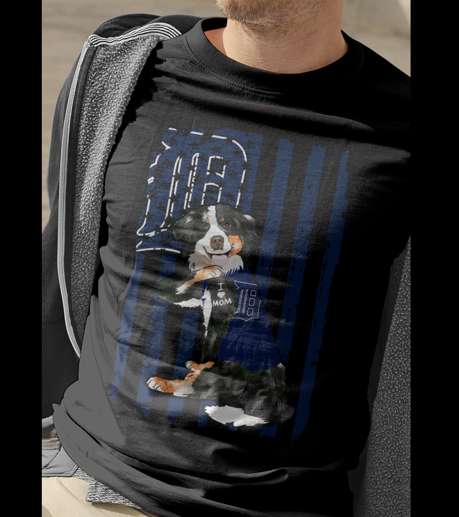 Border Collie Detroit Tigers I Love Mom T-Shirt