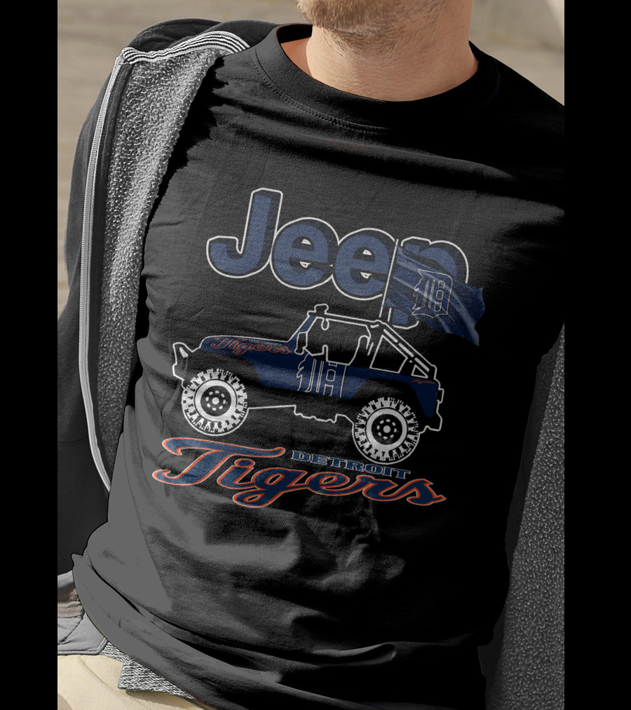 Jeep Detroit Tigers Vehicle With Flag And Team T-Shirt