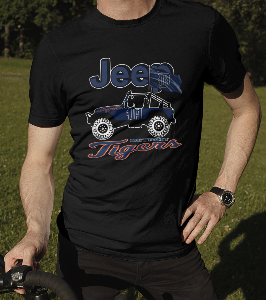 Jeep Detroit Tigers Vehicle With Flag And Team T-Shirt