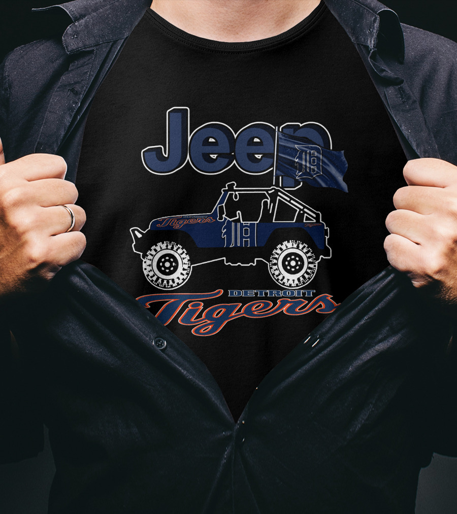 Jeep Detroit Tigers Vehicle With Flag And Team T-Shirt