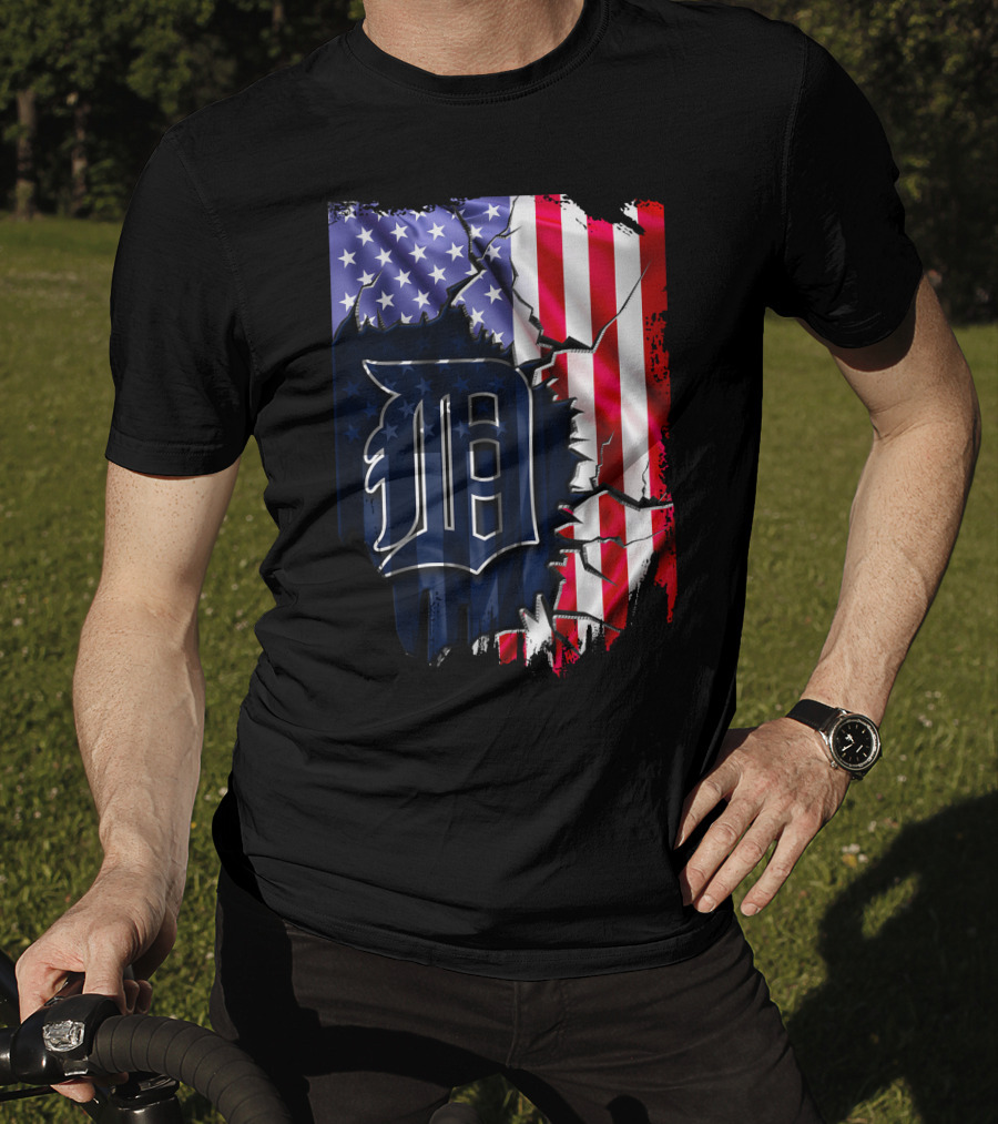 Detroit Tigers American Flag Rip T-Shirt