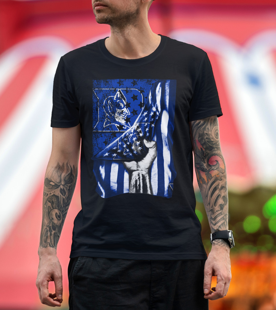 USA Flag with Duke Blue Devils Symbolic T-Shirt