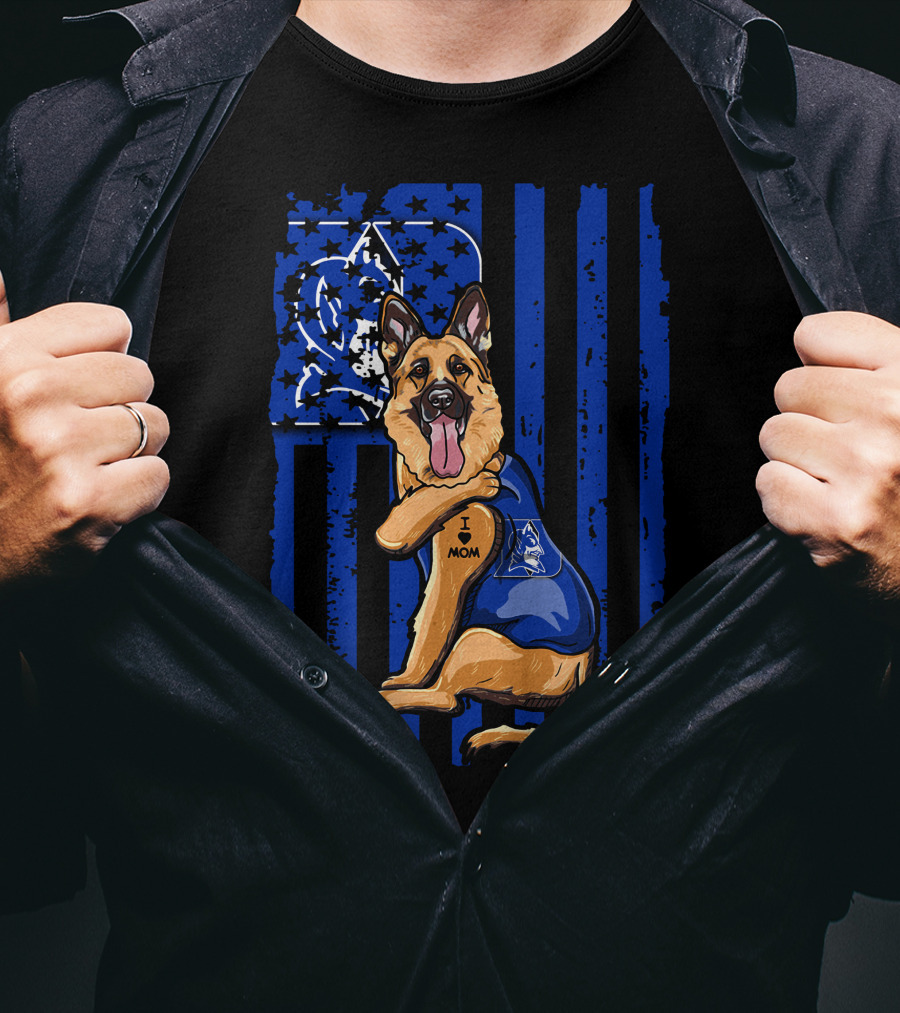German Shepherd I Love Mom Duke Blue Devils Flag T-Shirt