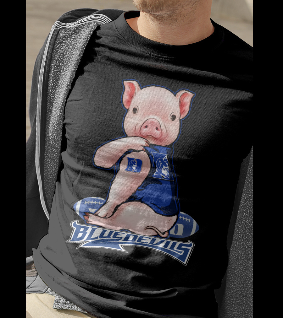 Pig Wearing Duke Blue Devils Jersey With Football Background T-Shirt