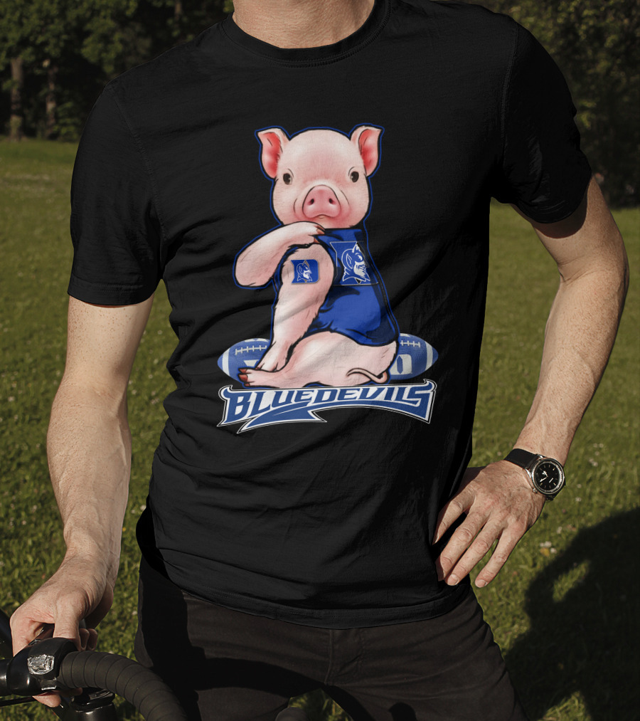 Pig Wearing Duke Blue Devils Jersey With Football Background T-Shirt