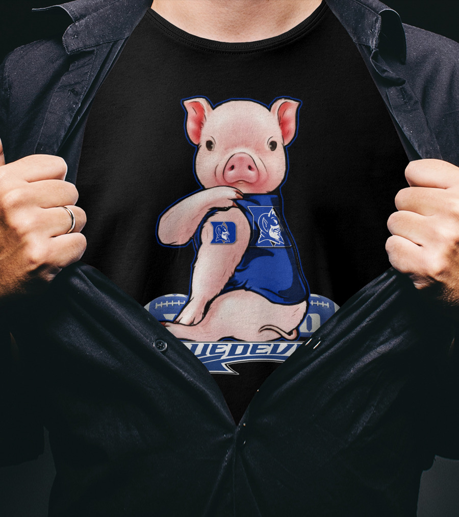 Pig Wearing Duke Blue Devils Jersey With Football Background T-Shirt