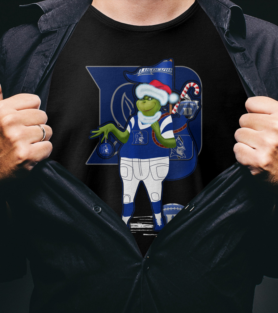 Grinchxmas Duke Blue Devils Football Santa Claus Festive Crossover T-Shirt