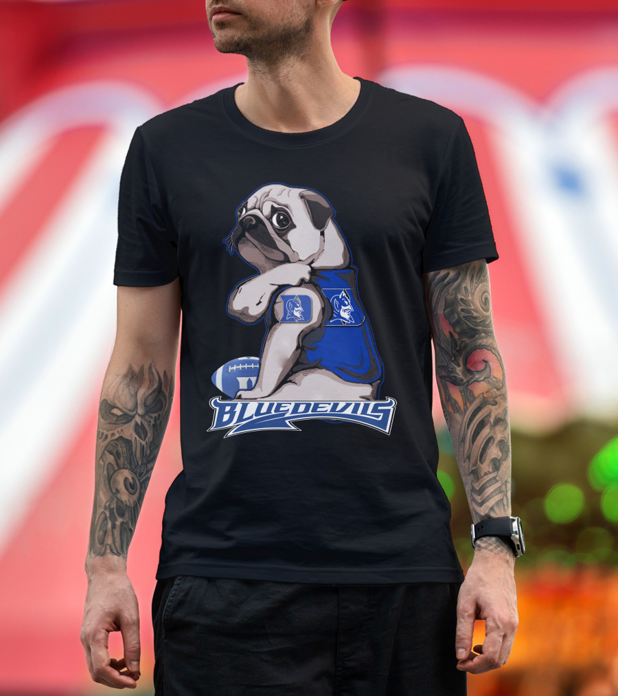 Pug Wearing Blue Devils Football Jersey T-Shirt