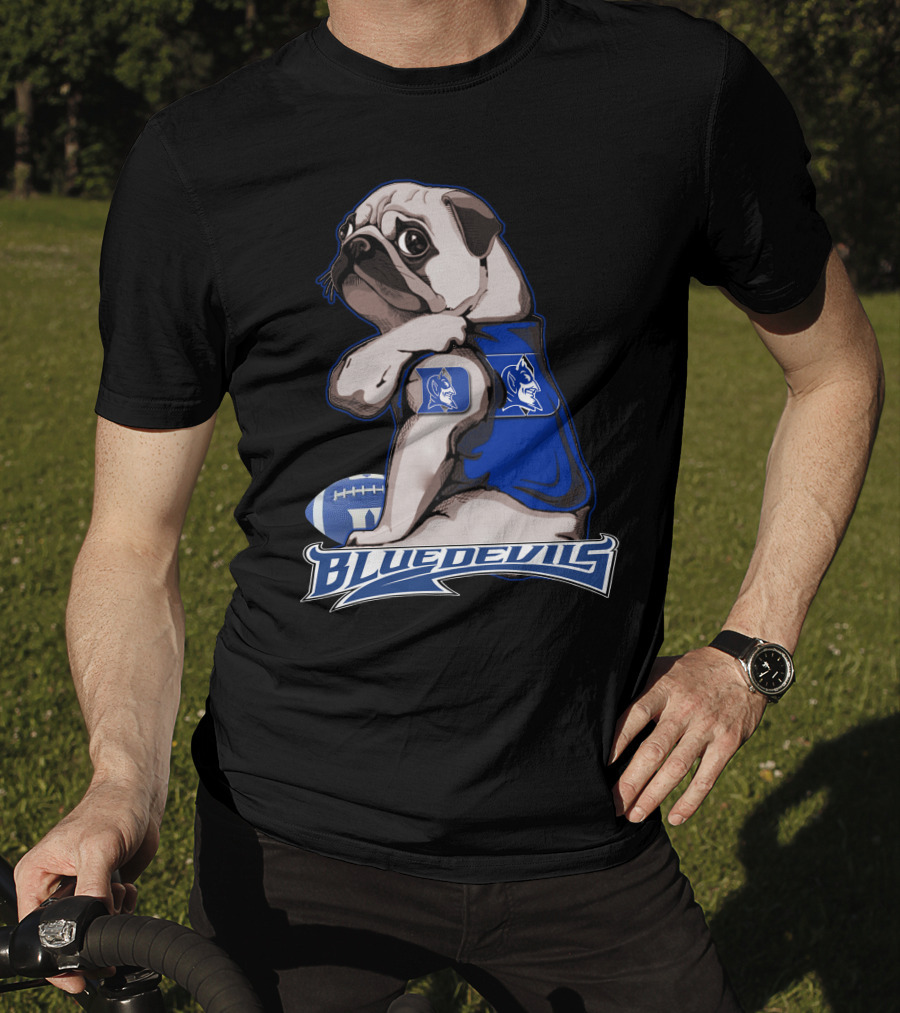 Pug Wearing Blue Devils Football Jersey T-Shirt