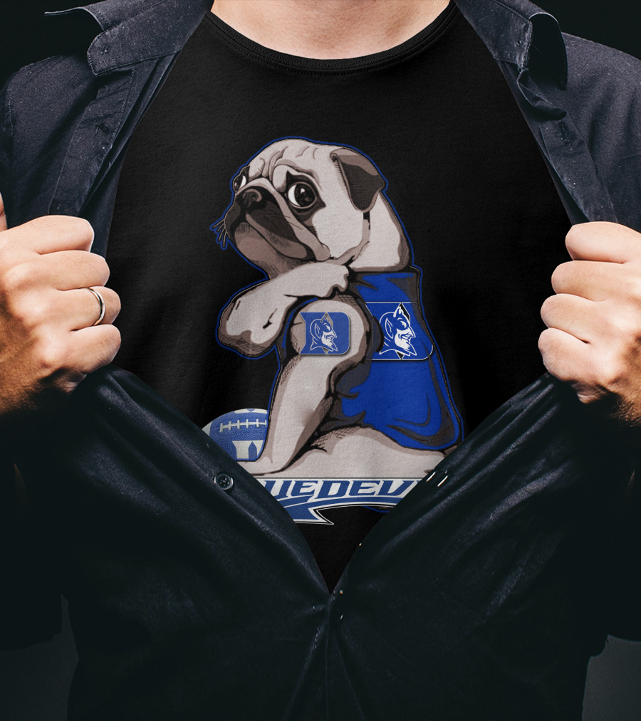 Pug Wearing Blue Devils Football Jersey T-Shirt
