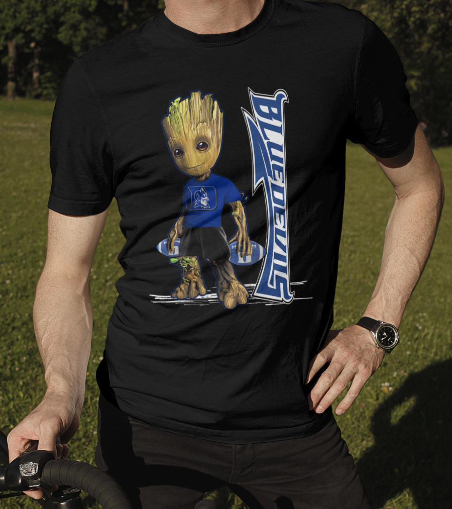 Groot Wearing Duke Blue Devils Shirt With Blue Devils Logo And Football T-Shirt