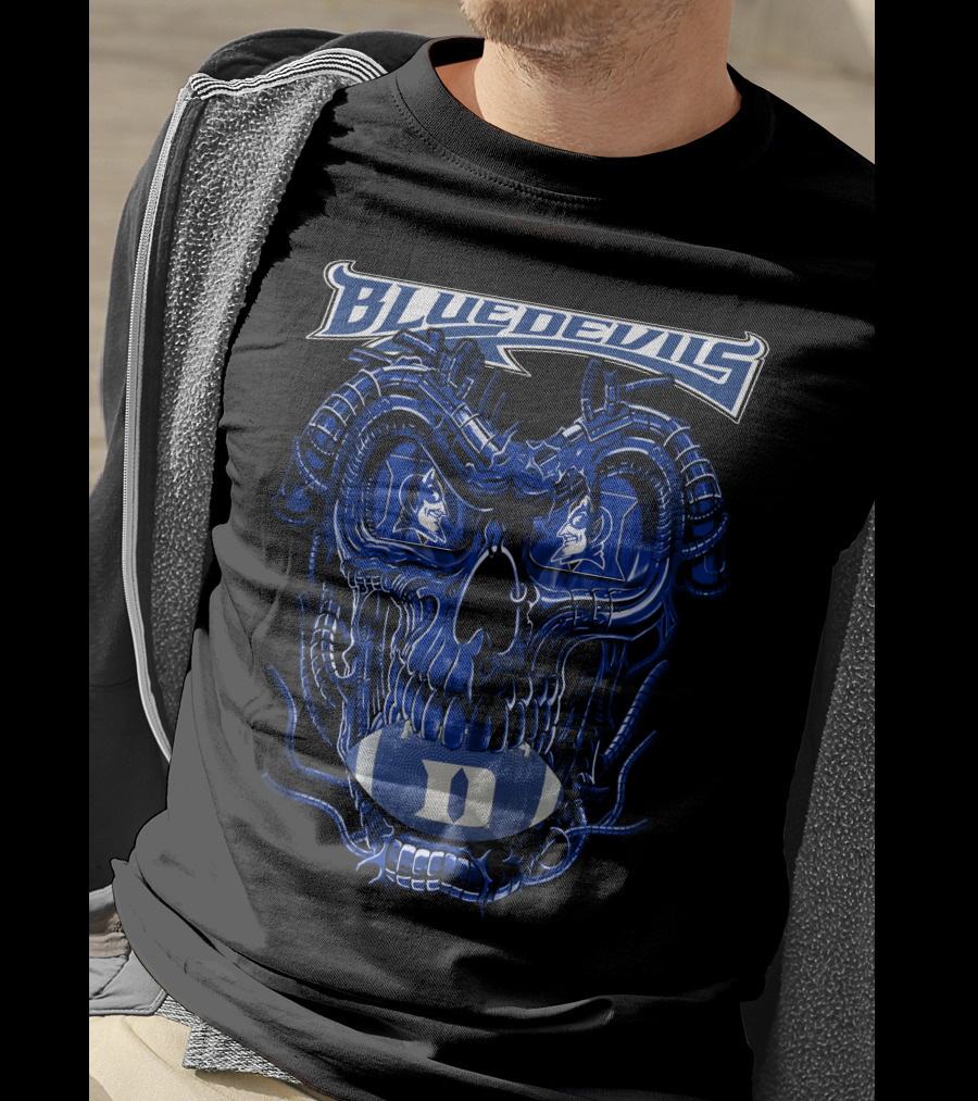 Dragonskull Duke Blue Devils Cybernetic Skull Football Faceplate T-Shirt