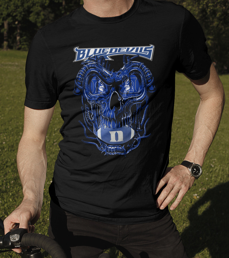 Dragonskull Duke Blue Devils Cybernetic Skull Football Faceplate T-Shirt