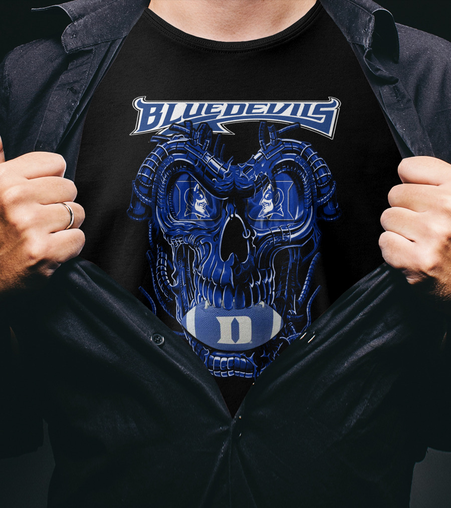 Dragonskull Duke Blue Devils Cybernetic Skull Football Faceplate T-Shirt
