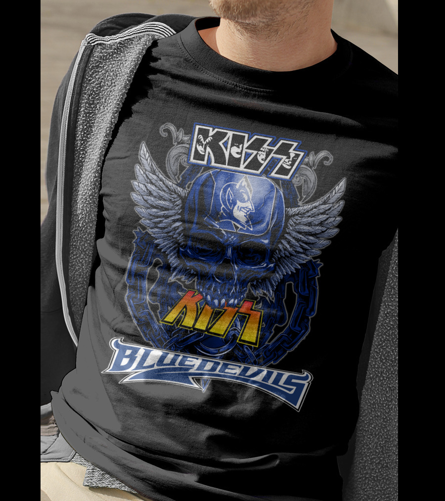 Kiss Blue Devils Skull Wings Chain T-Shirt