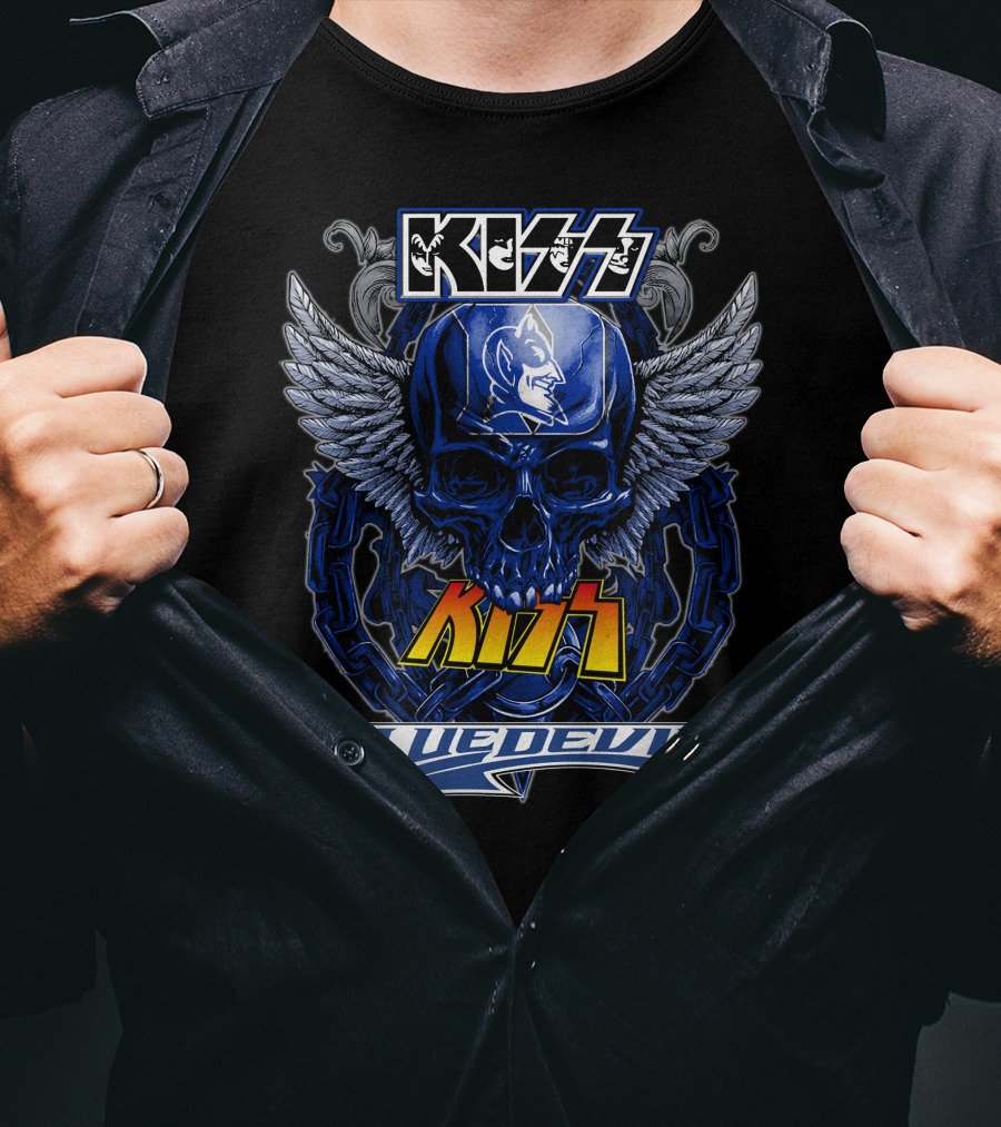 Kiss Blue Devils Skull Wings Chain T-Shirt