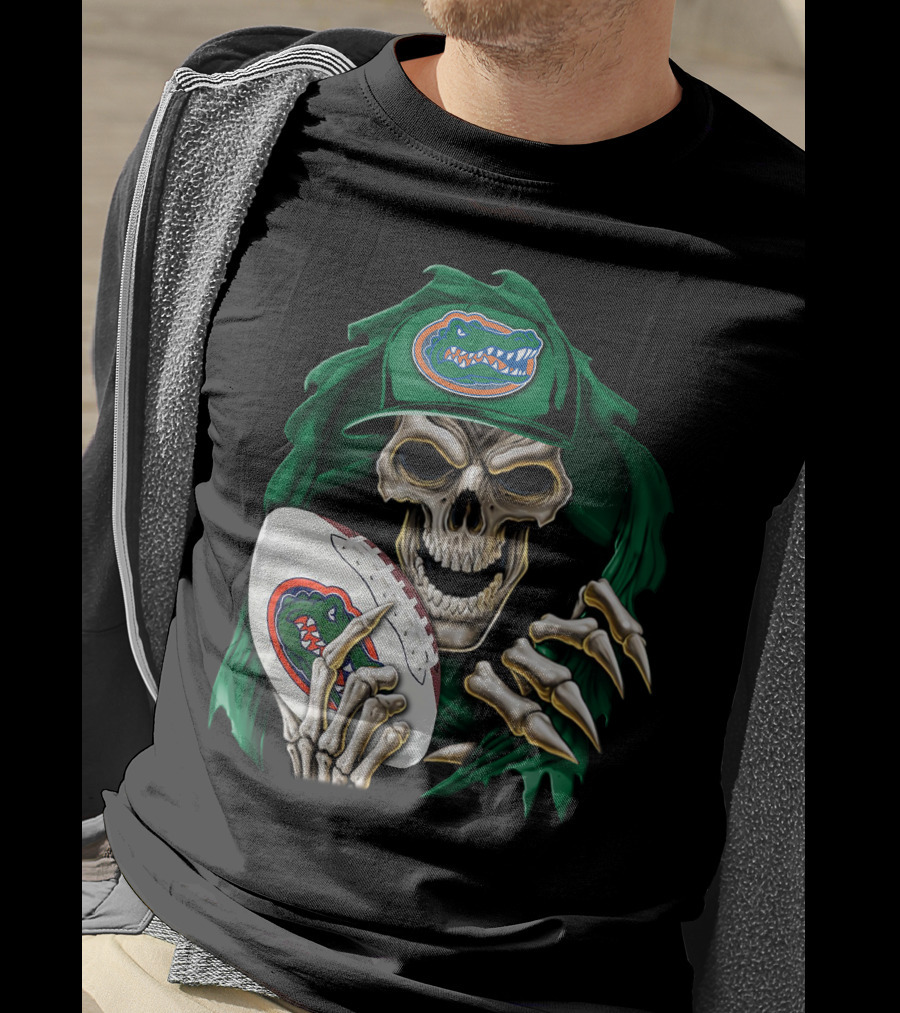 Skullbong Florida Gators Skeleton With Football And Logo T-Shirt