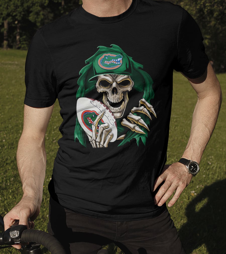Skullbong Florida Gators Skeleton With Football And Logo T-Shirt