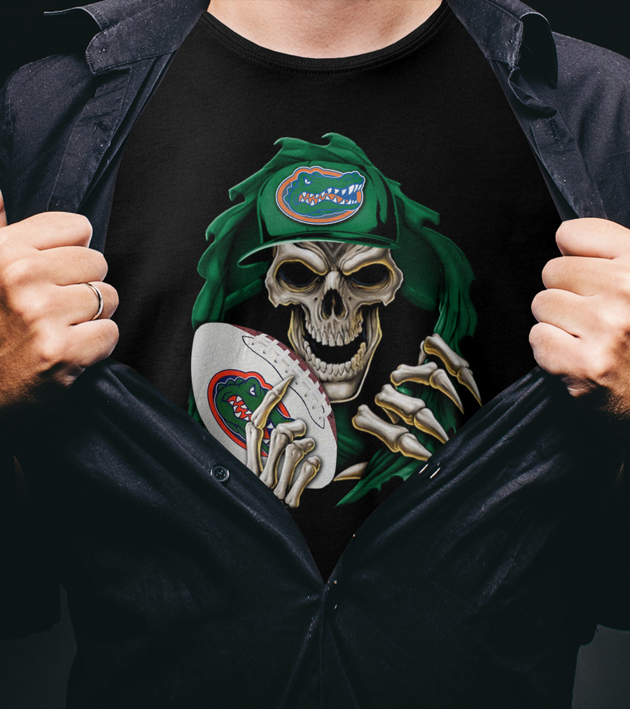 Skullbong Florida Gators Skeleton With Football And Logo T-Shirt