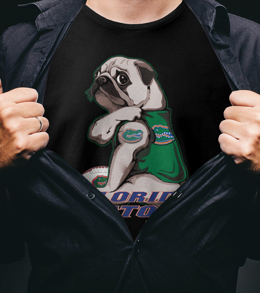 Pug Wearing Florida Gators Shirt With Football T-Shirt