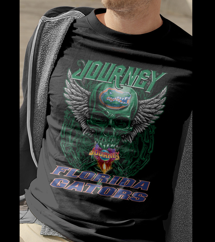 Journey Florida Gators Skull Wings Logo Chain Flame T-Shirt