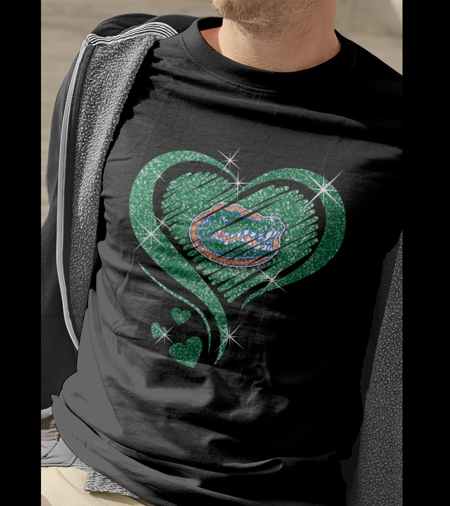 Florida Gators Glitter Heart Diamond Sparkle T-Shirt