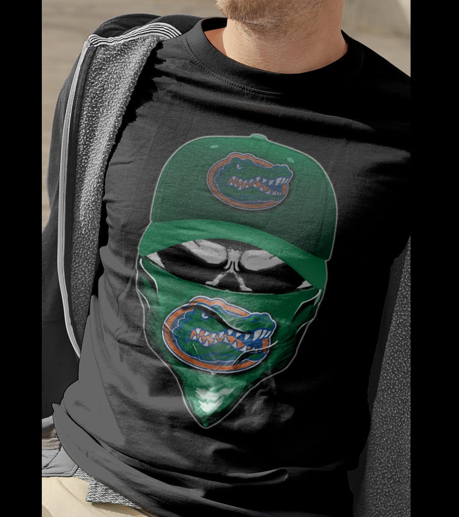 Skull With Florida Gators Logo And Green Cap T-Shirt