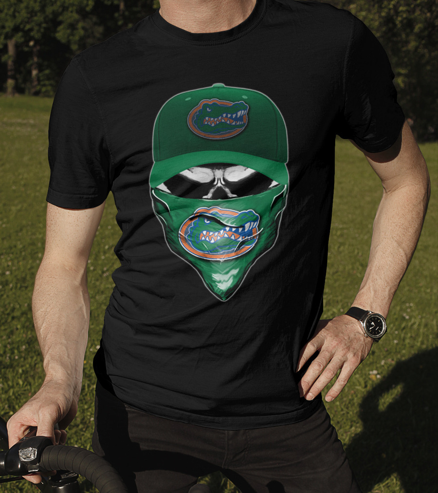 Skull With Florida Gators Logo And Green Cap T-Shirt