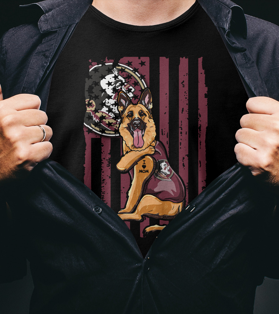 German Shepherd Florida State Seminoles I Love Mom T-Shirt