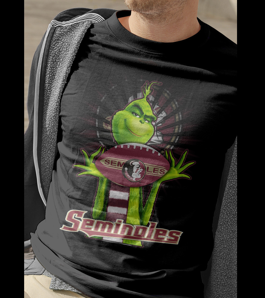 Grinch Holding Football Florida State Seminoles Fan T-Shirt