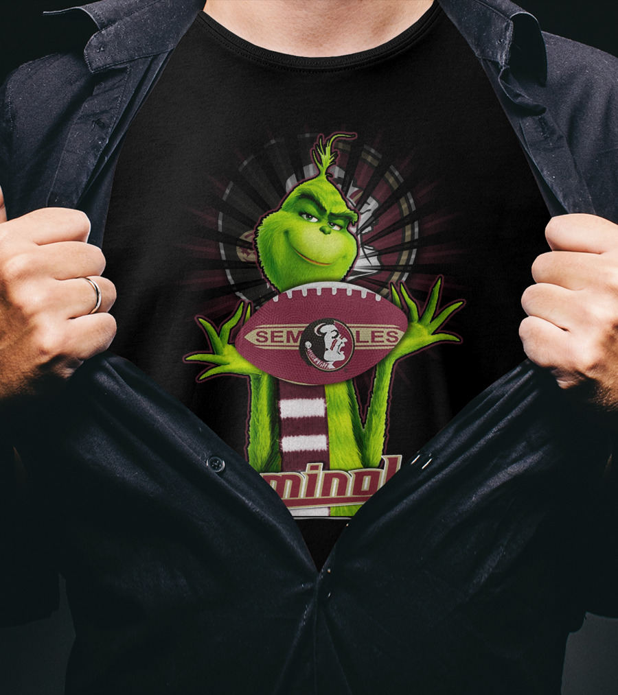 Grinch Holding Football Florida State Seminoles Fan T-Shirt