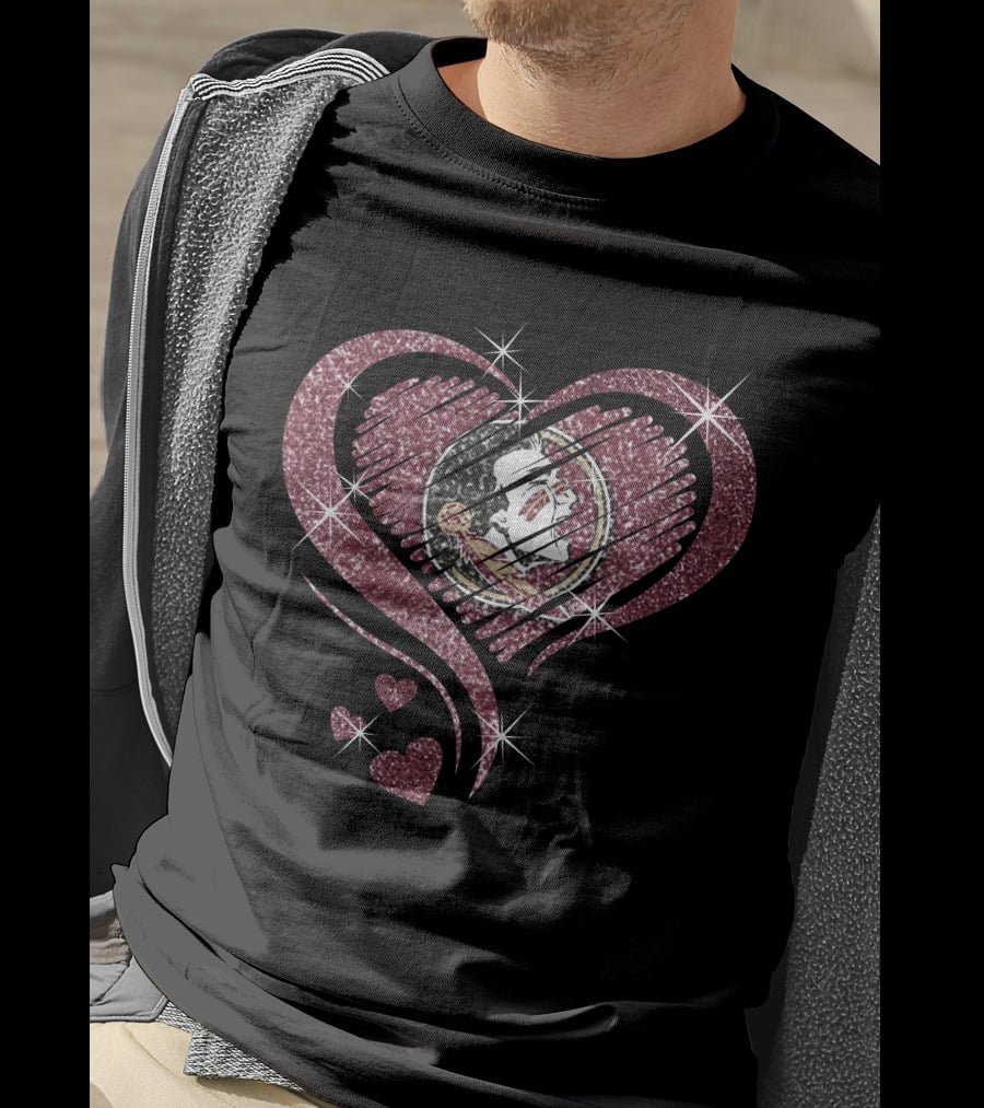 Heart Diamond Florida State Seminoles Glitter T-Shirt