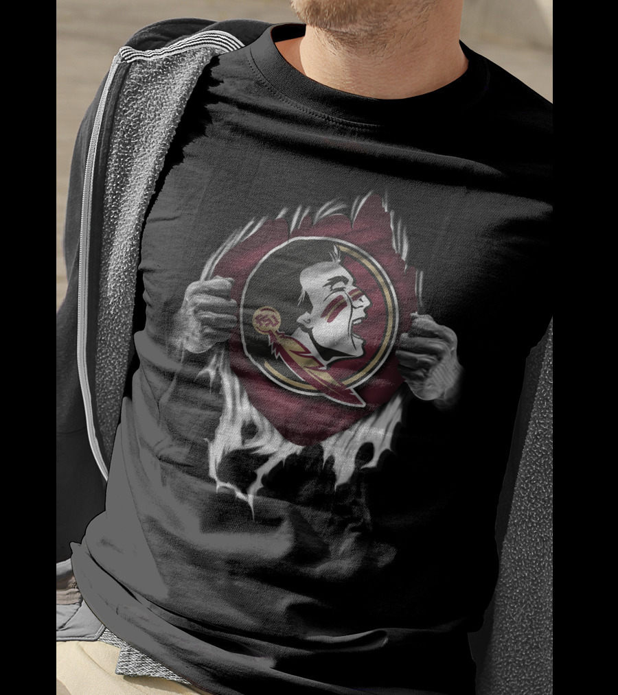 Torn Florida State Seminoles Ripped Logo Hands T-Shirt