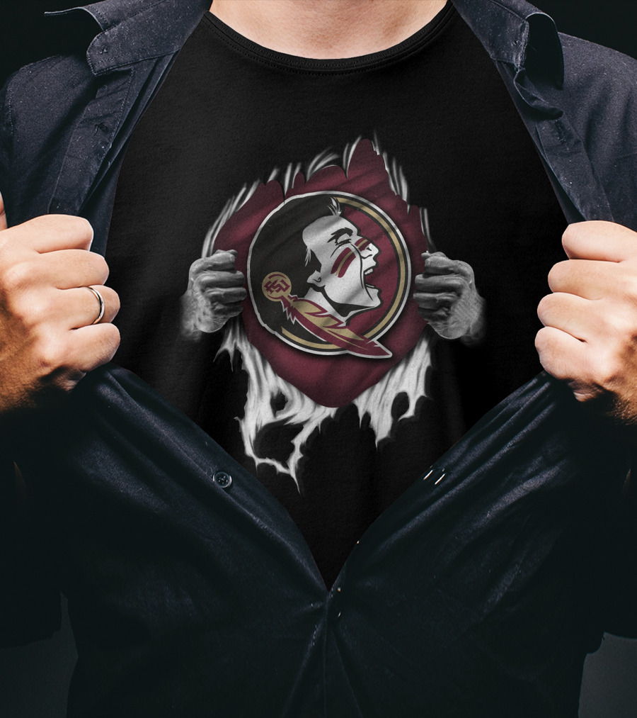 Torn Florida State Seminoles Ripped Logo Hands T-Shirt