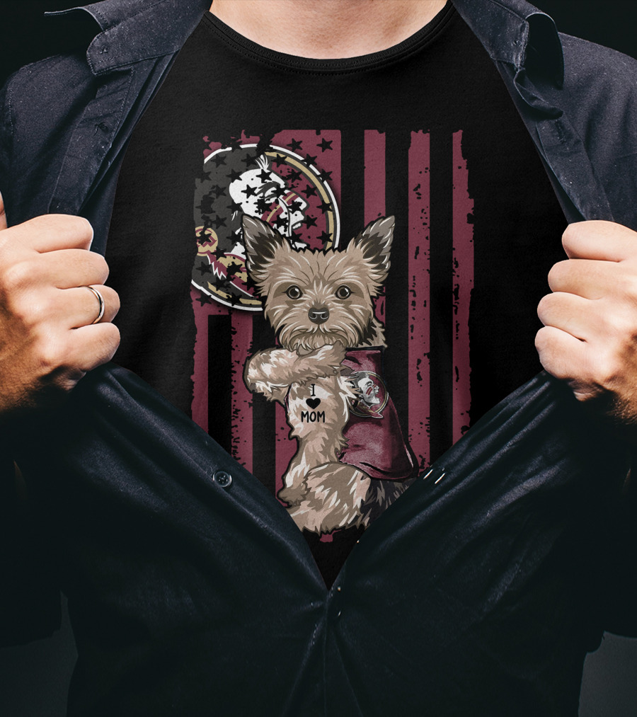 Yorkshire Terrier I Love Mom Florida State Seminoles T-Shirt