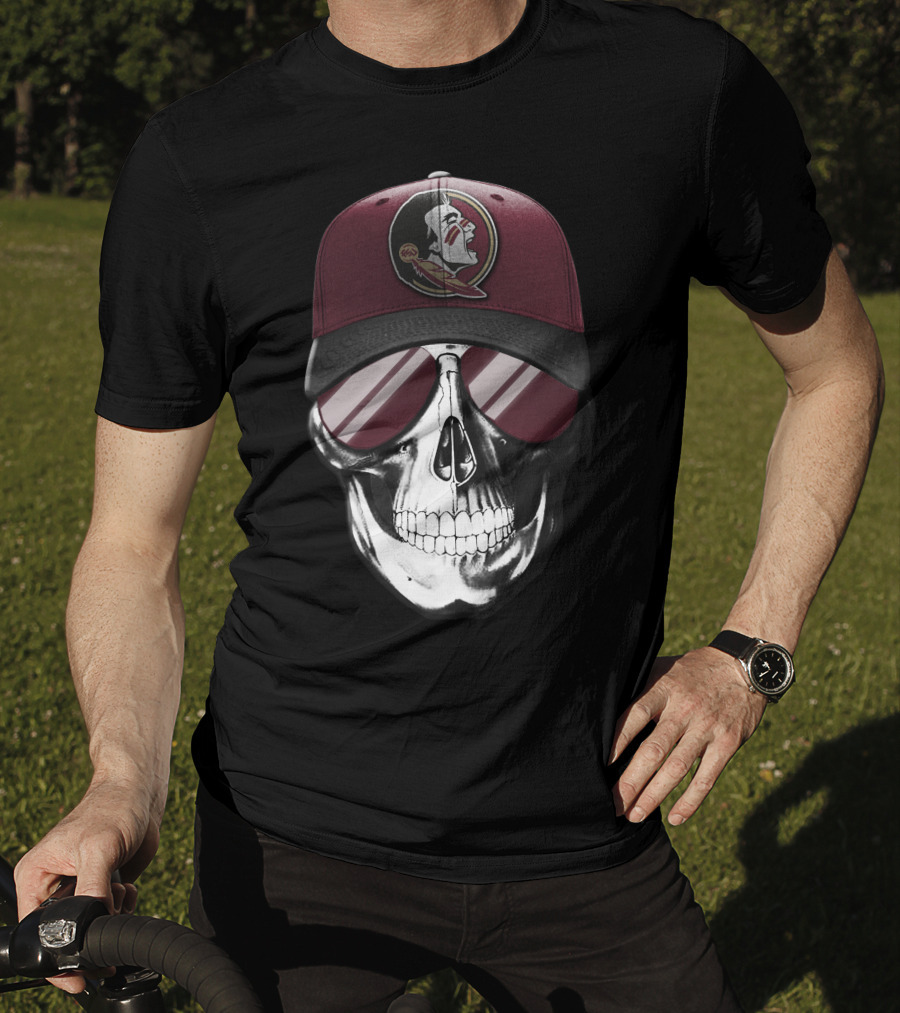 Skull Wearing Florida State Seminoles Cap With Sunglasses T-Shirt
