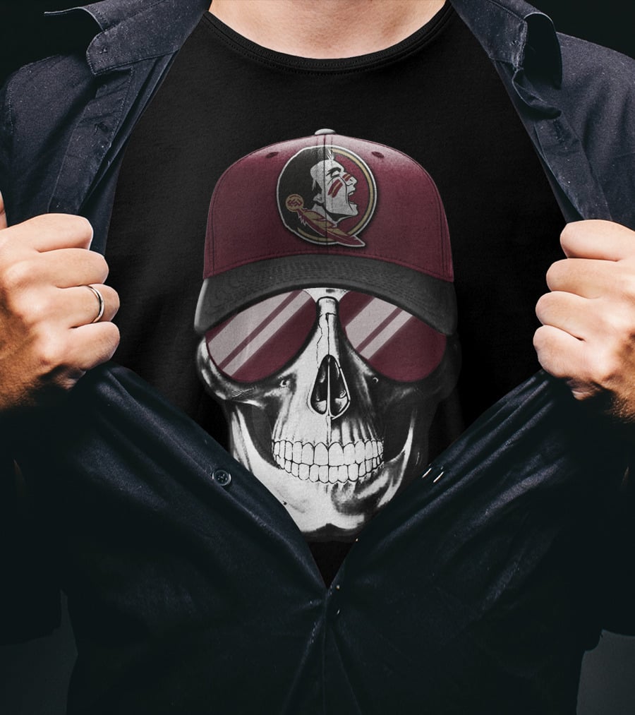 Skull Wearing Florida State Seminoles Cap With Sunglasses T-Shirt