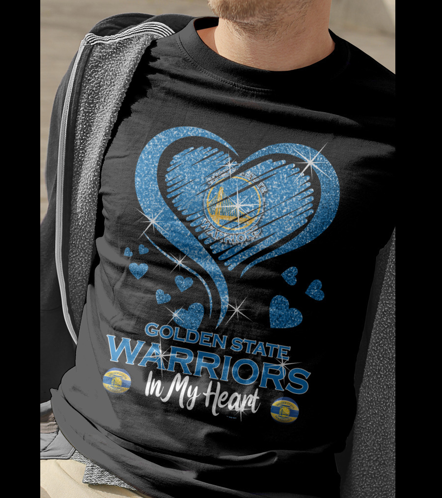 Golden State Warriors In My Heart Sparkling Logo Hearts T-Shirt
