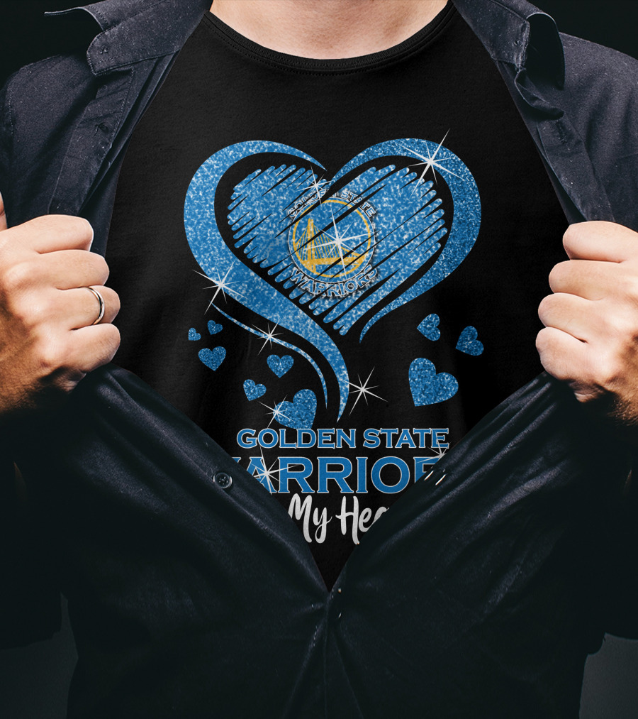 Golden State Warriors In My Heart Sparkling Logo Hearts T-Shirt