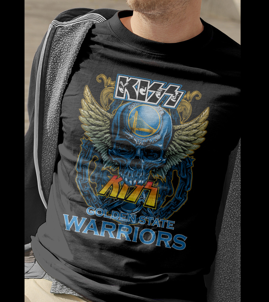 Kiss Golden State Warriors Blue Skull With Wings And Chains T-Shirt