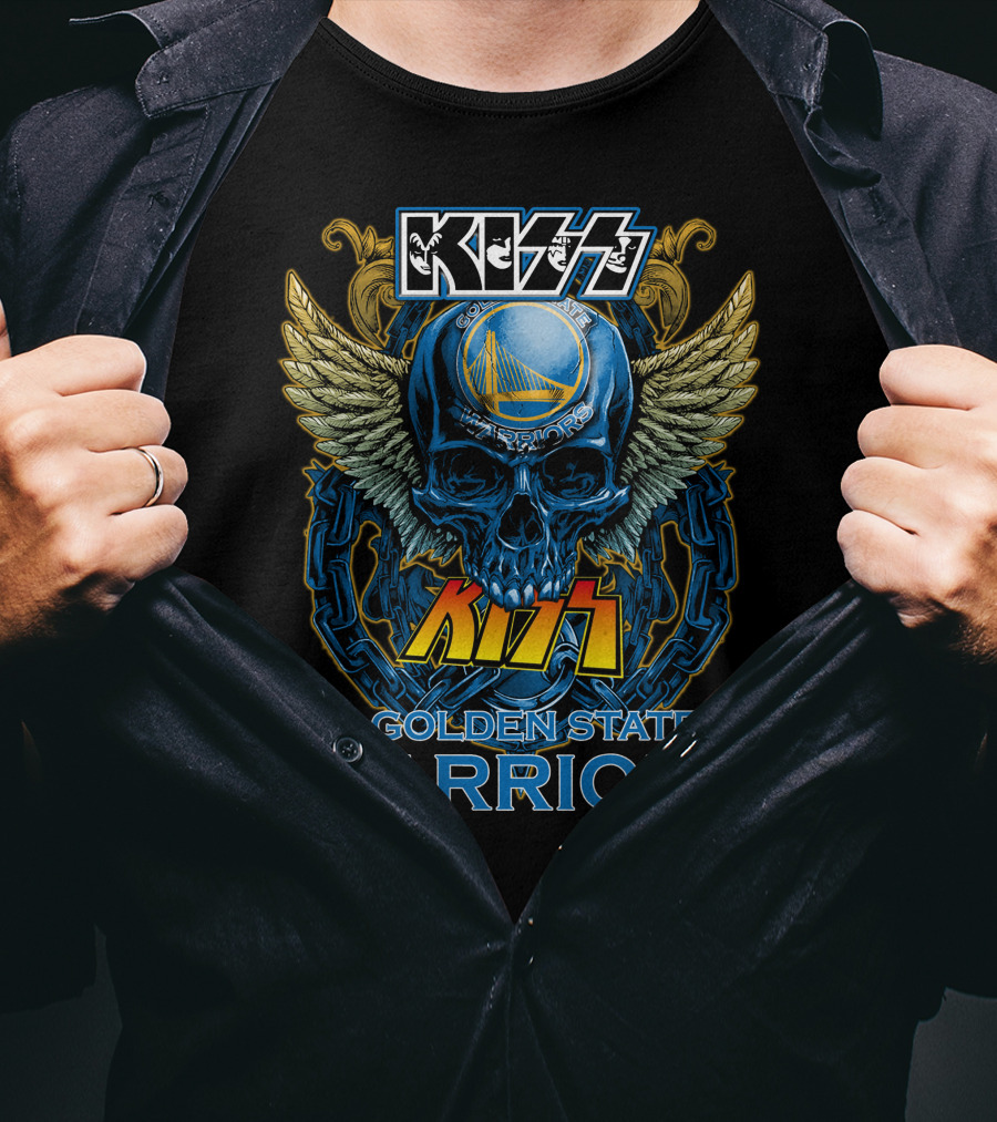 Kiss Golden State Warriors Blue Skull With Wings And Chains T-Shirt