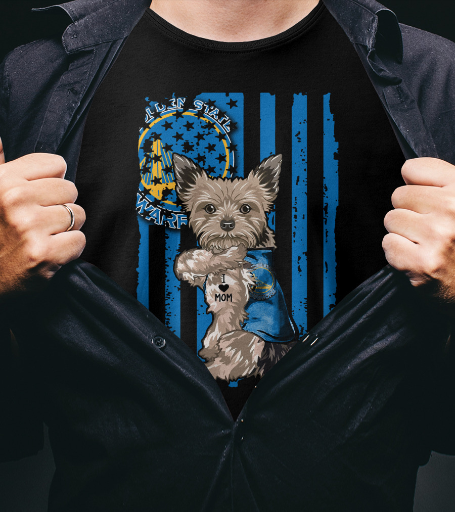 Golden State Warriors Yorkshire Terrier I Love Mom T-Shirt