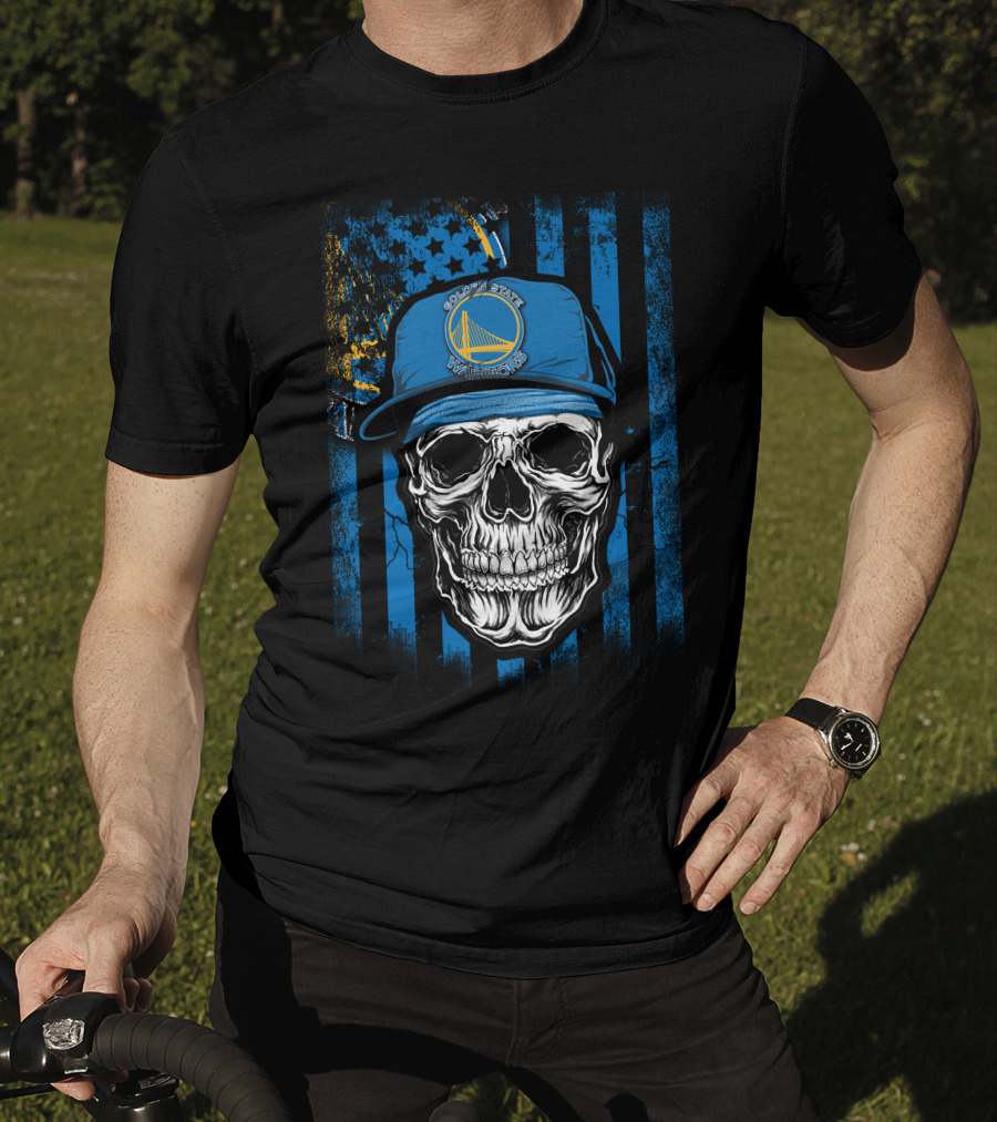 Golden State Warriors Skull V1 Blue Cap And Stars Stripes T-Shirt